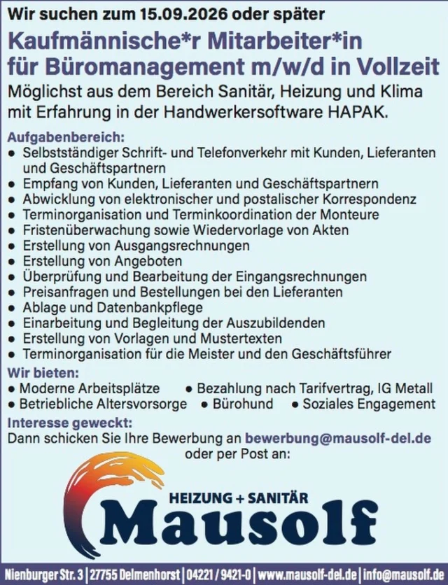#mausolf. #delmenhorst #stuhr #bremen #stellenangebot